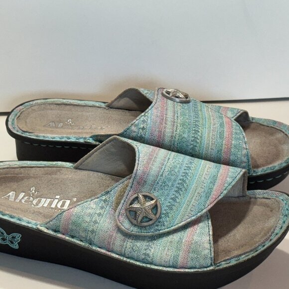 Allegra K Shoes - Alegria KYL-168X Leather Slides Sandals EU 36 (US 6–6.5) Butterfly Wedge Pastel